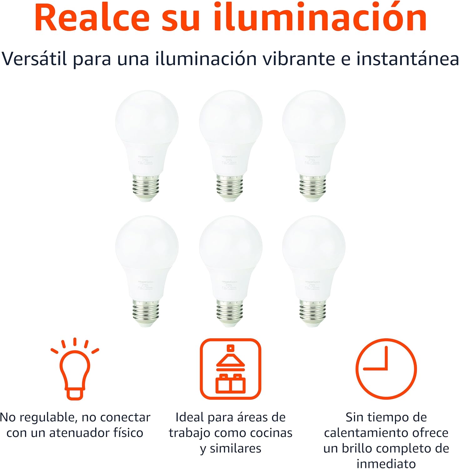 Thumbnail 2 de Amazon Basics Bombillas LED E27, 8W, 6 unidades
