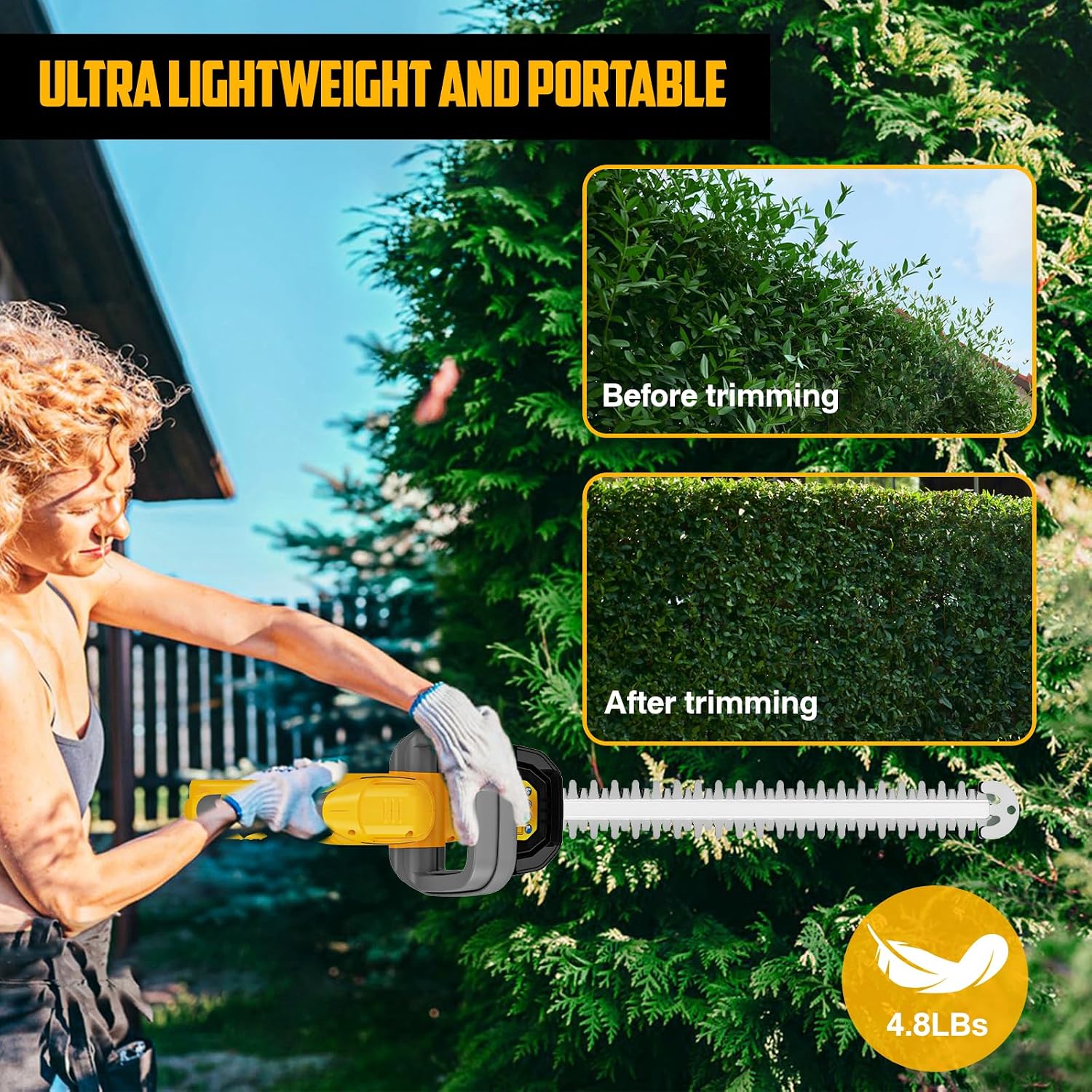 Detalle 1 de TAIRDA Cordless Hedge Trimmer, 22-inch Dual-Action Blade, Brushless Motor
