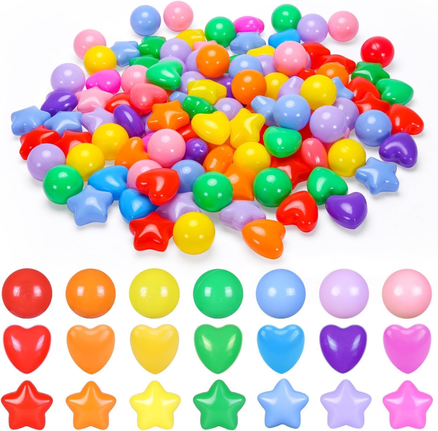Detalle de Heopeis Ball Pit Balls Pack (100/200/500) – Star & Round, BPA Free, Non-Toxic Empty-Cavity Play Balls for Toddlers