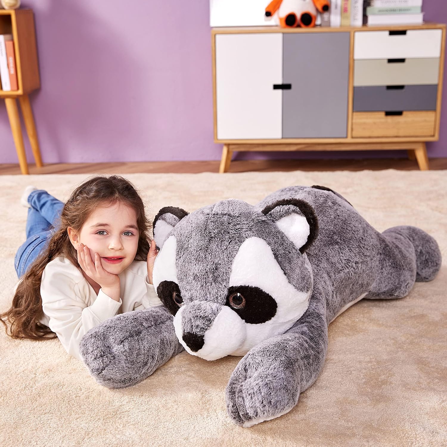 Thumbnail 5 de IKASA Giant Raccoon Stuffed Animal Plush Toy (30-inch) — Jumbo Hugging Raccoon Pillow