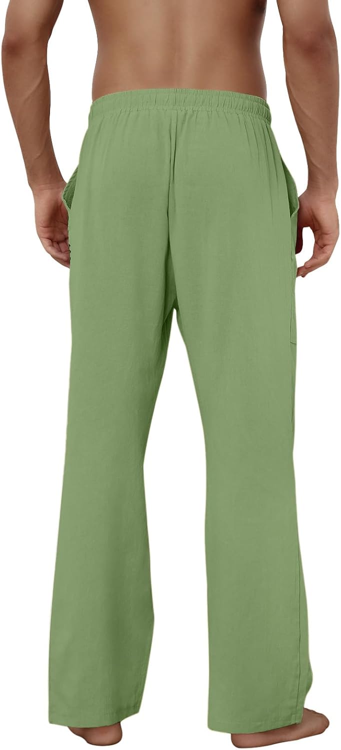 Detalle 2 de Puimentiua Men's Linen Trousers: Casual Loose Fit with Elastic Waist and Large Pockets