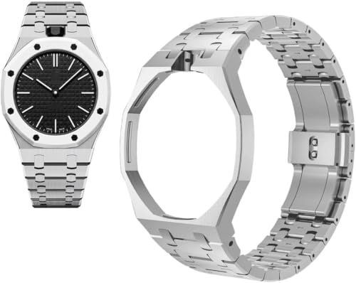 Detalle de Kit di Modifica per Orologio in Acciaio Inossidabile – Bracciale e Cassa in Metallo per S-Watch X AP Royal Pop, Set di Conversione 12H Silver