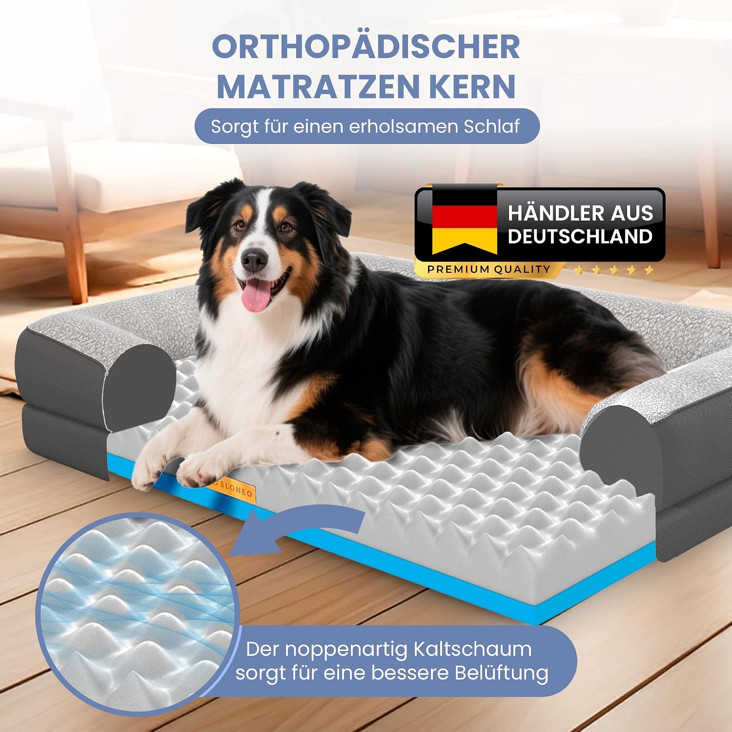 Thumbnail 1 de ELONEO orthopädisches Hundebett für große Hunde (122x89x20 cm) mit Memory Foam, wasserfester, waschbarer Matratze – grau