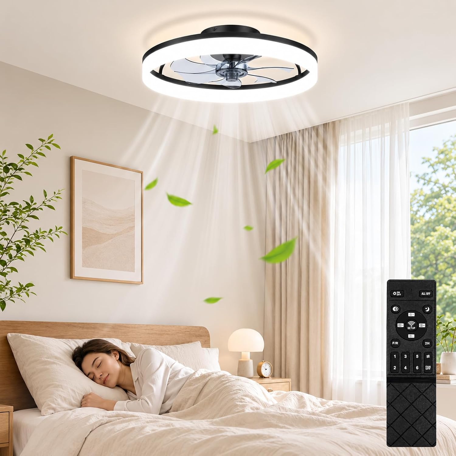 Detalle de MOSSCO plafondventilator 50 cm met dimbare led, 6 snelheden en afstandsbediening