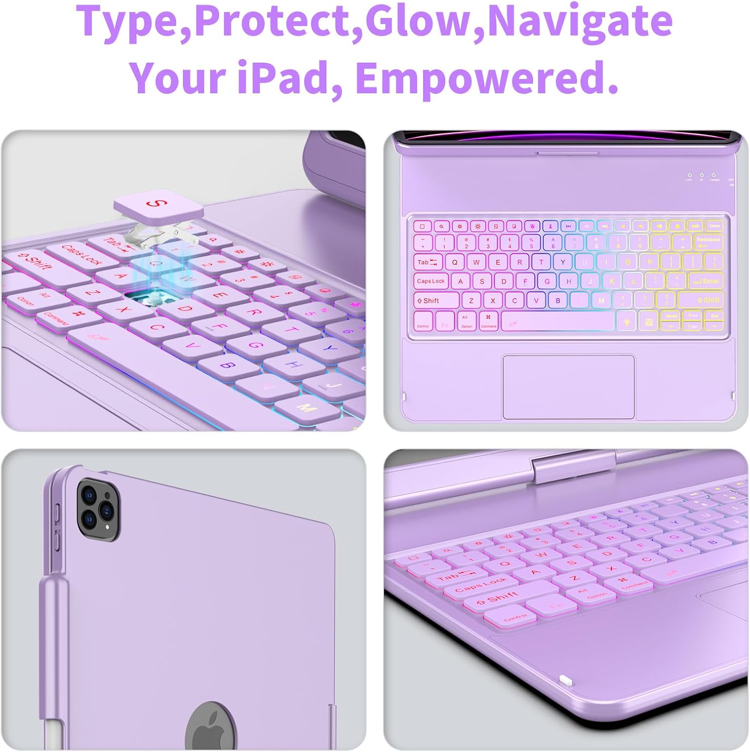 Detalle de Keyboard Case for iPad Air 13-inch with Multi-Touch Trackpad (M4/M3/M2) and Pencil Holder — 360° Protection (Purple)