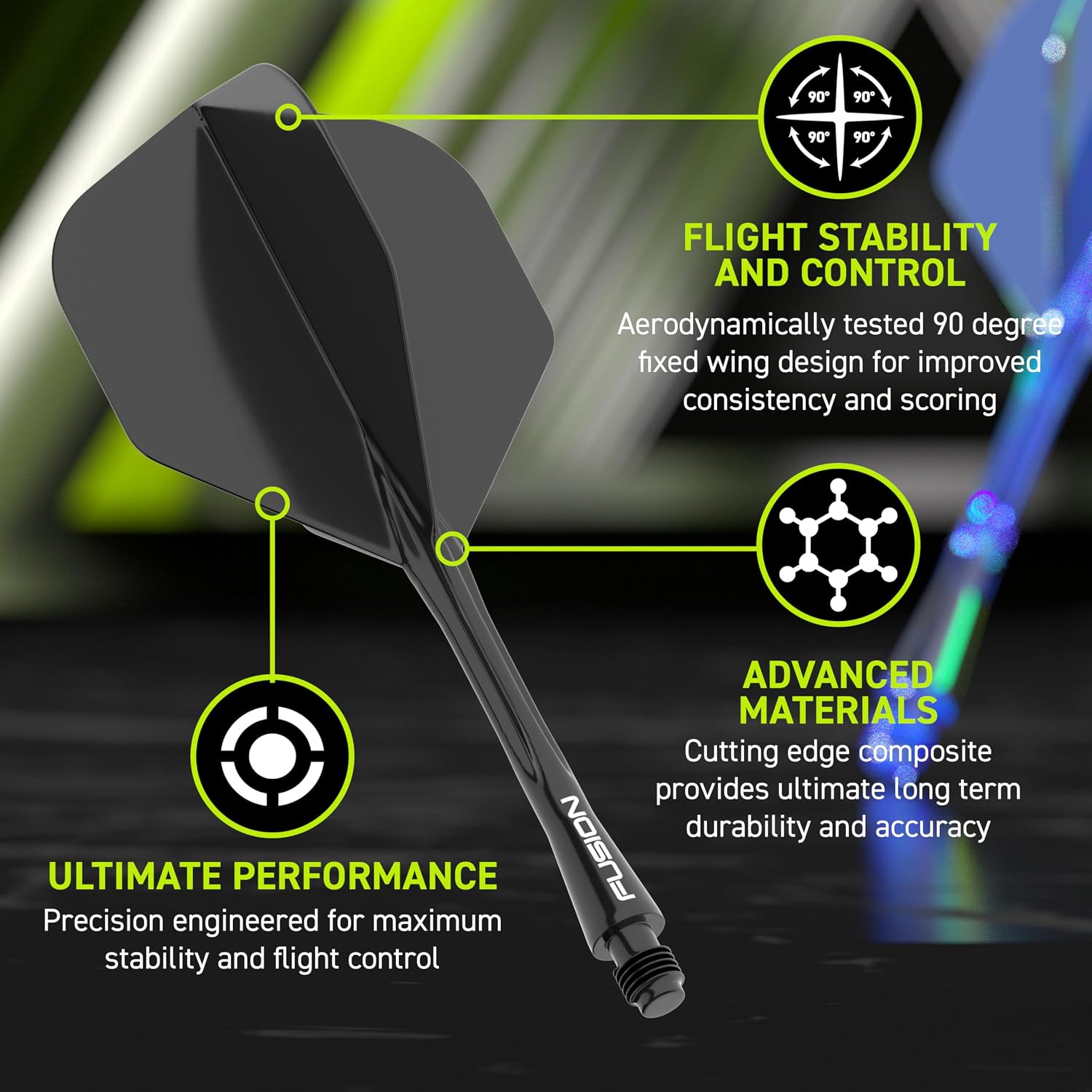 Detalle de Winmau Darts Fusion 一体型フライト&シャフト No.2形状・ポリマー製・スチール/ソフトチップ対応