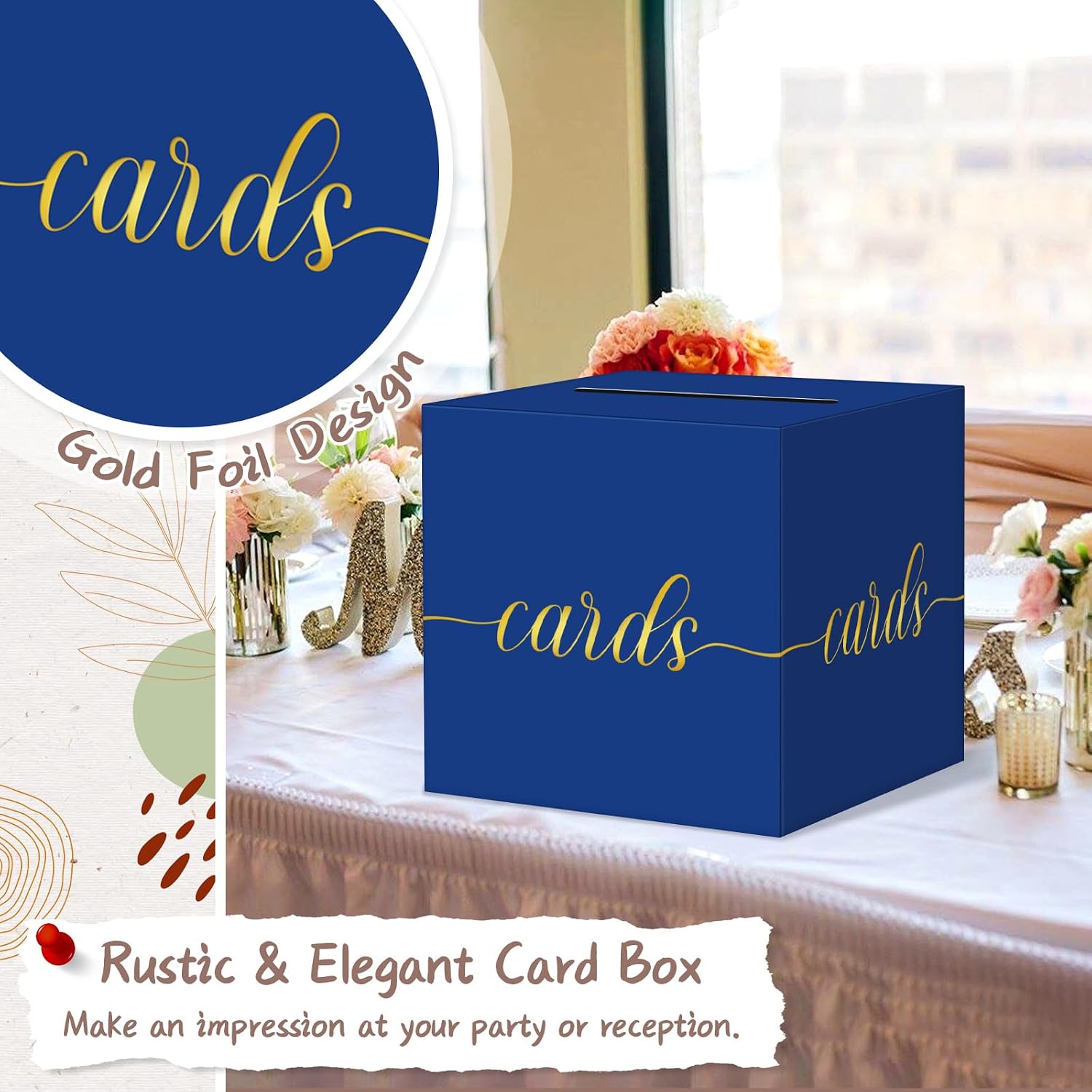 Thumbnail 2 de QIKSION Blue Graduation Card Box with Gold Foil – Large, Foldable Gift Card Box for Graduation, Wedding, Parties