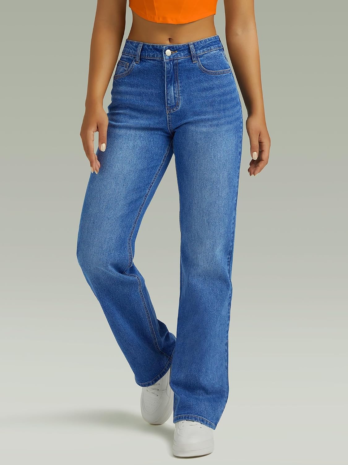 Detalle de FUNUCA Women's Boyfriend Jeans, High-Rise Wide Leg in Stretch Denim