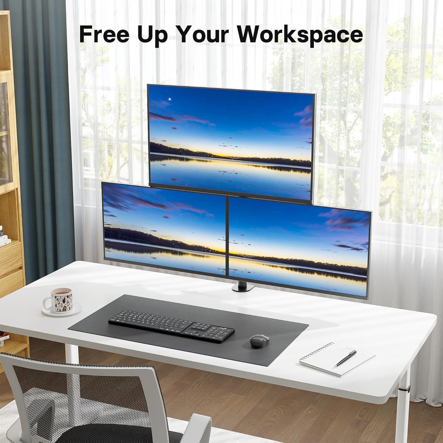 Thumbnail 6 de BONTEC Supporto Monitor Triplo per Schermo da 32" e due da 27" – montaggio a morsetto e palo centrale, VESA 75/100mm