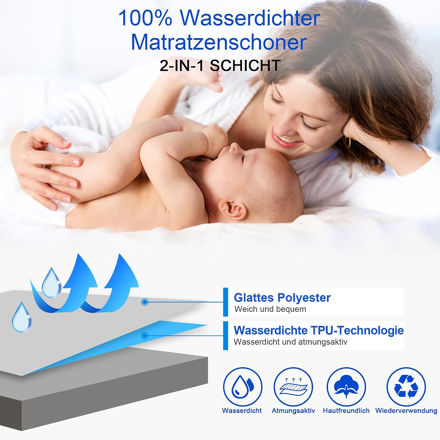 Detalle 2 de Sufdari Wasserdichter Matratzenschoner 200x200