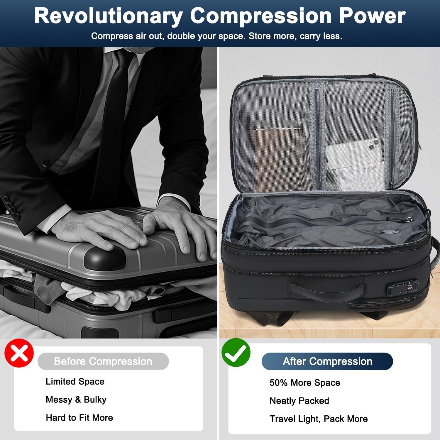 Thumbnail 4 de Vacuum Backpack Travel Expandable Carry-On Backpack