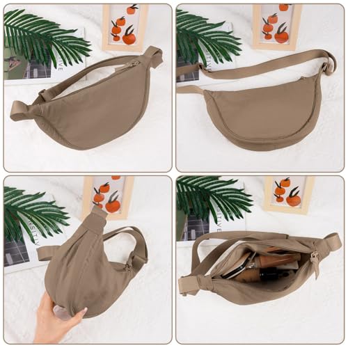 Thumbnail 6 de Aucuu Bolso Bandolera para Mujer – Media Luna, Nylon, Caqui