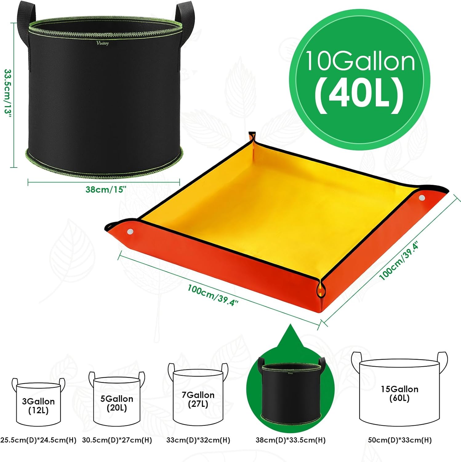 Thumbnail 1 de Vinitoy Grow Bags 40L, 5-pack with handles 🌱