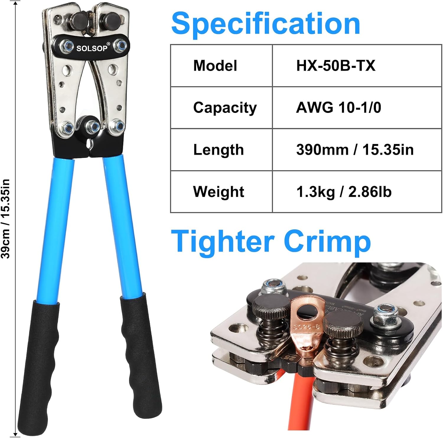 Detalle de Solsop SCT-00B Battery Cable Crimper Kit, AWG 10–1/0, 6 Dies & Cutter