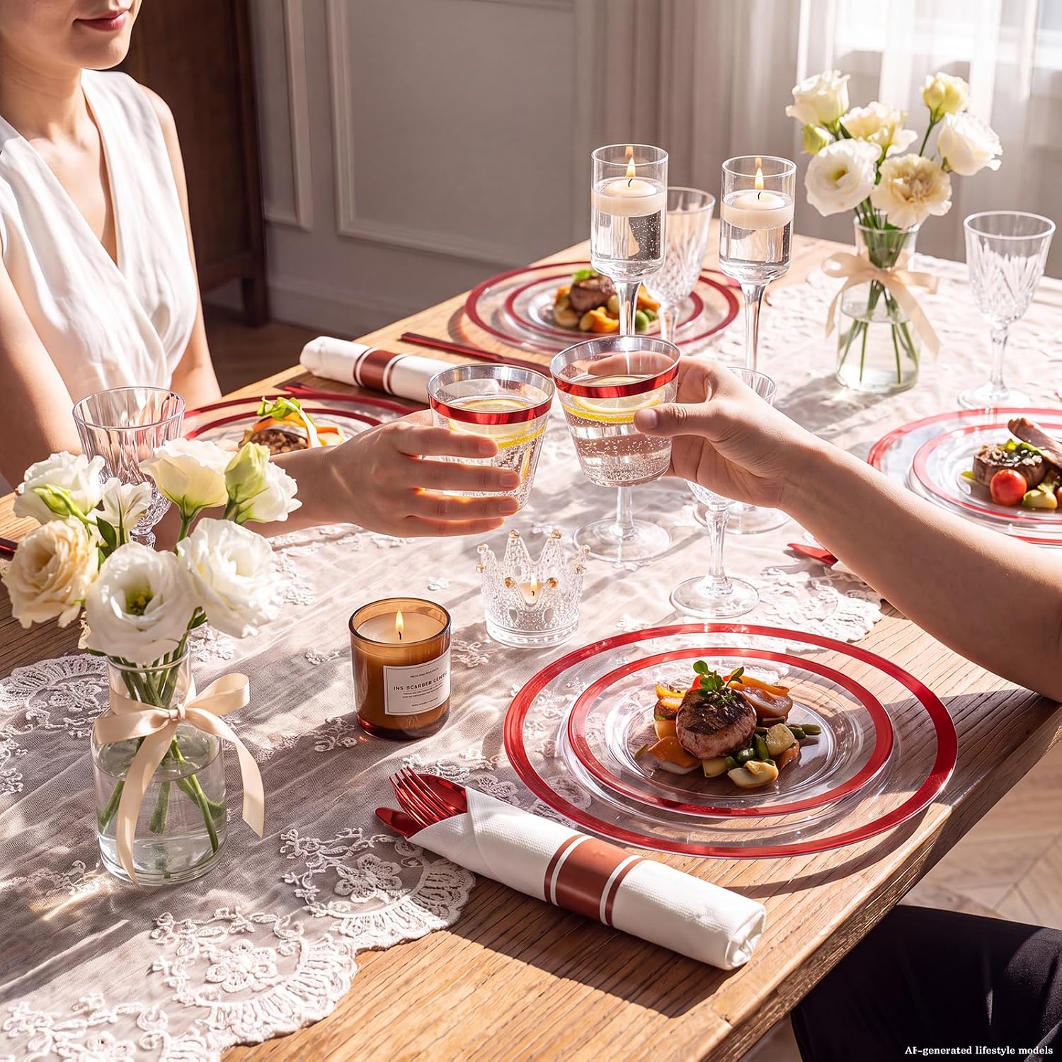 Thumbnail 4 de I00000 350 Pcs Red Dinnerware Set for 50 Guests