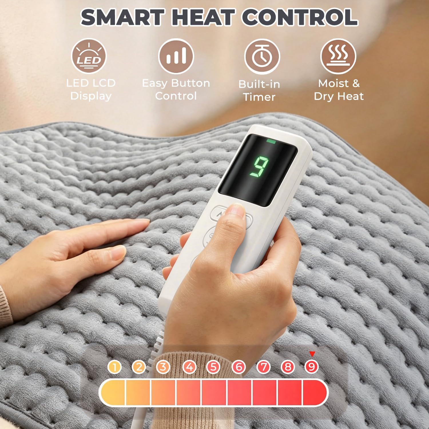 Detalle de WENGTY Electric Heat Pad, 24 × 12 in, 9 Heat Settings, Flannel