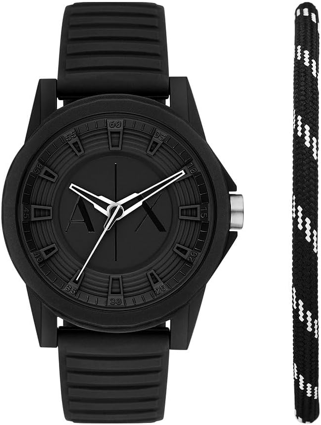 Detalle de Armani Exchange Uhr für Herren – Quarzuhren mit 44 mm Gehäuse, Silikonband