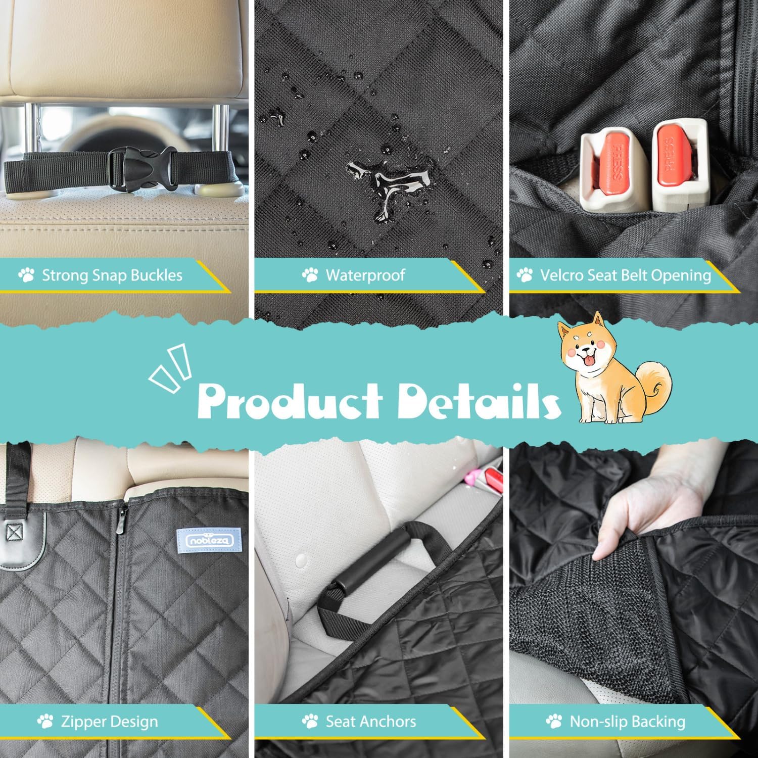 Detalle 2 de Nobleza Telo Auto per Cani: Coprisedile universale 137×121 cm, impermeabile e antiscivolo