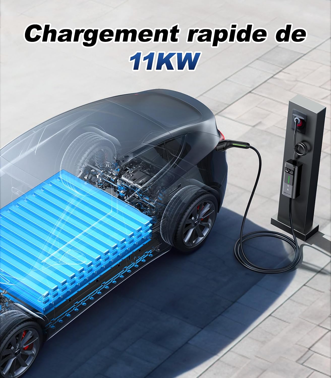 Thumbnail 1 de VDLPOWERVP Chargeur Voiture Electrique 11 kW portable - 8 m Type 2, IP65, courant réglable 6–16 A
