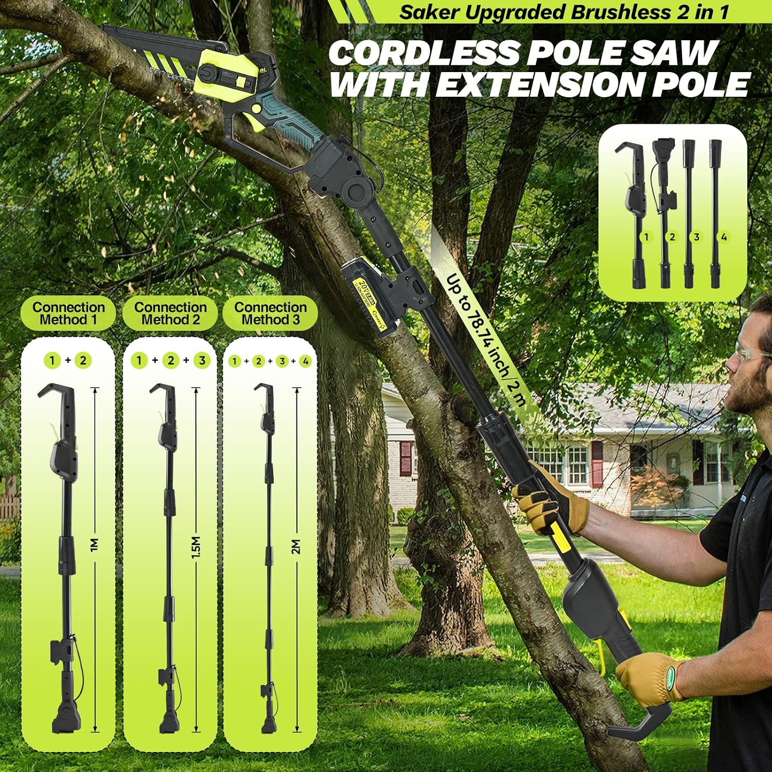 Thumbnail 4 de Saker Cordless Pole Saw and Mini Chainsaw 2-in-1 with 78.74" reach 📏