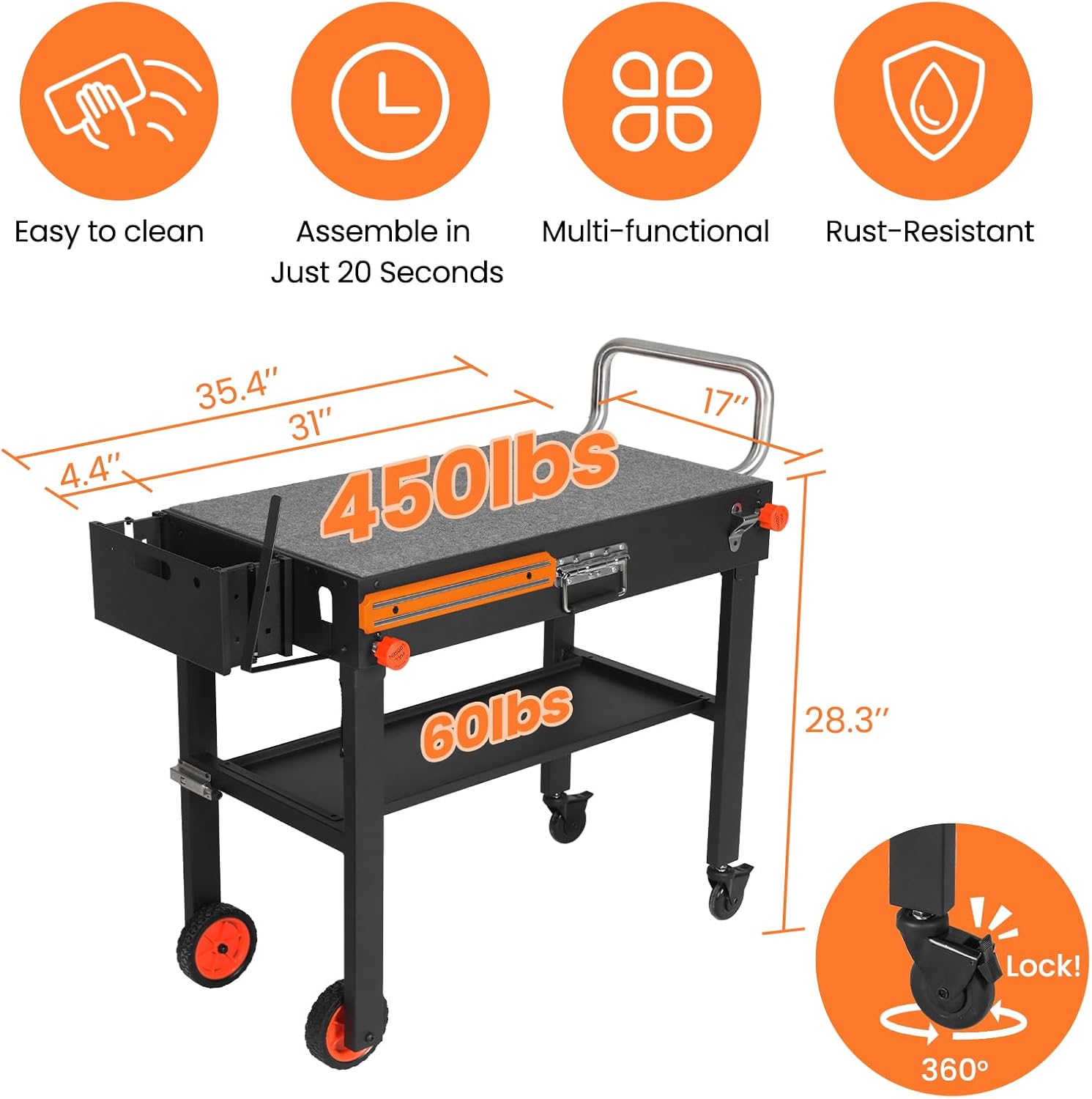 Detalle de EsFrondo YP39-C-CA Folding Grill Table, 450 lb Capacity, Tool-Free Setup