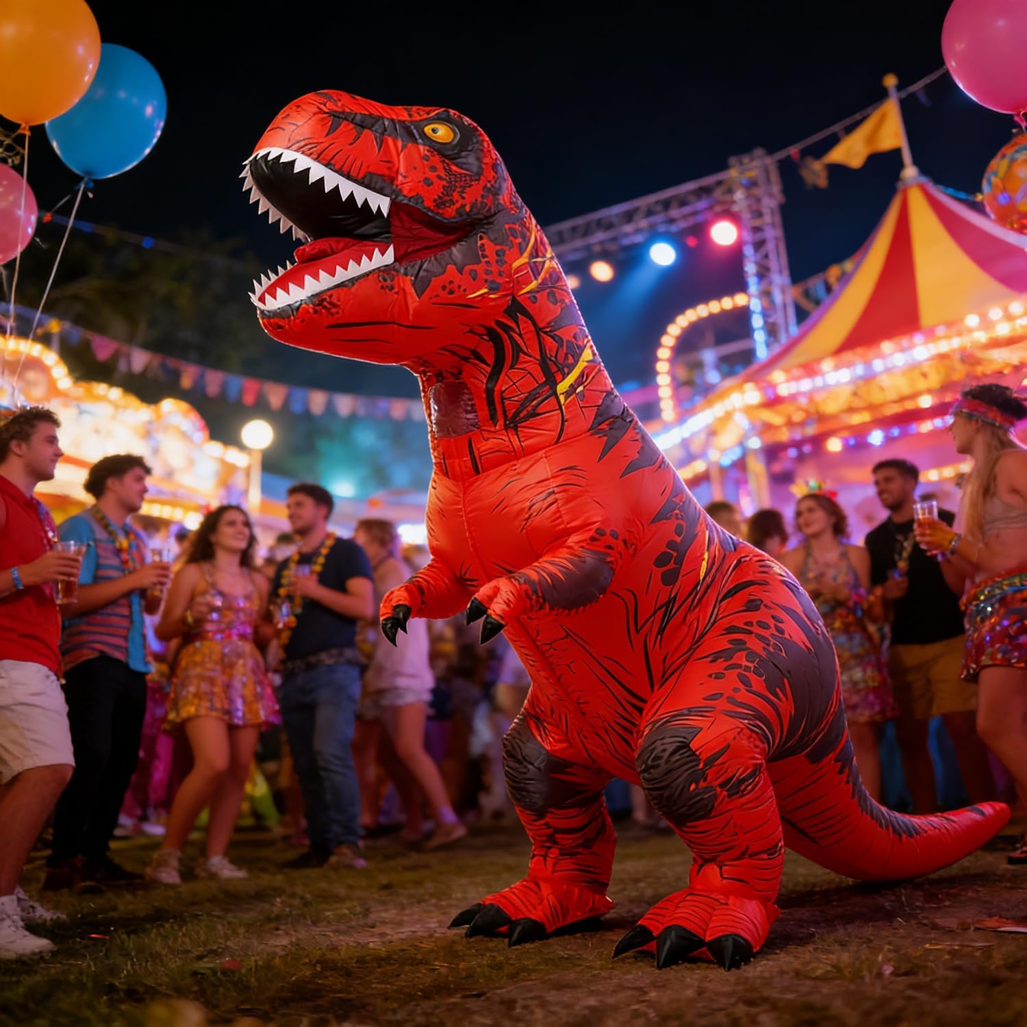 Detalle 2 de JASHKE Inflatable Dinosaur Costume Adult: Red T-Rex Suit for Halloween and Fancy Dress