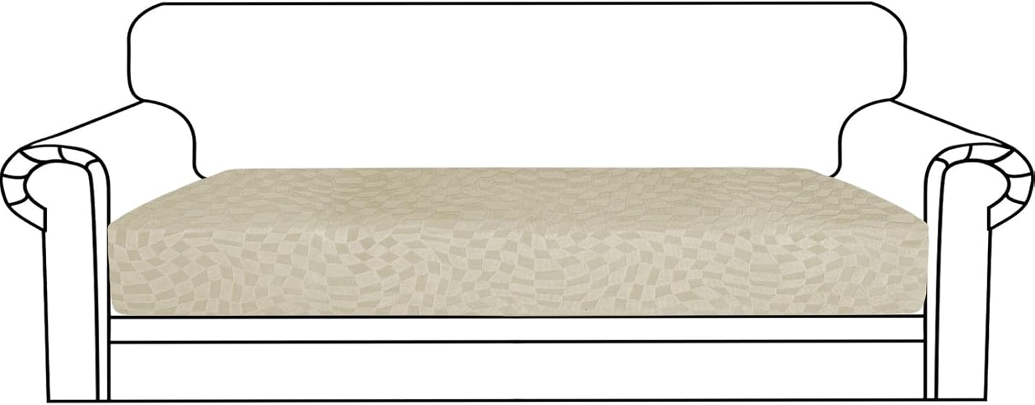 Detalle de Ystyle Copricuscino divano elasticizzato 3 posti beige, copri seduta e cuscini con fascia antiscivolo