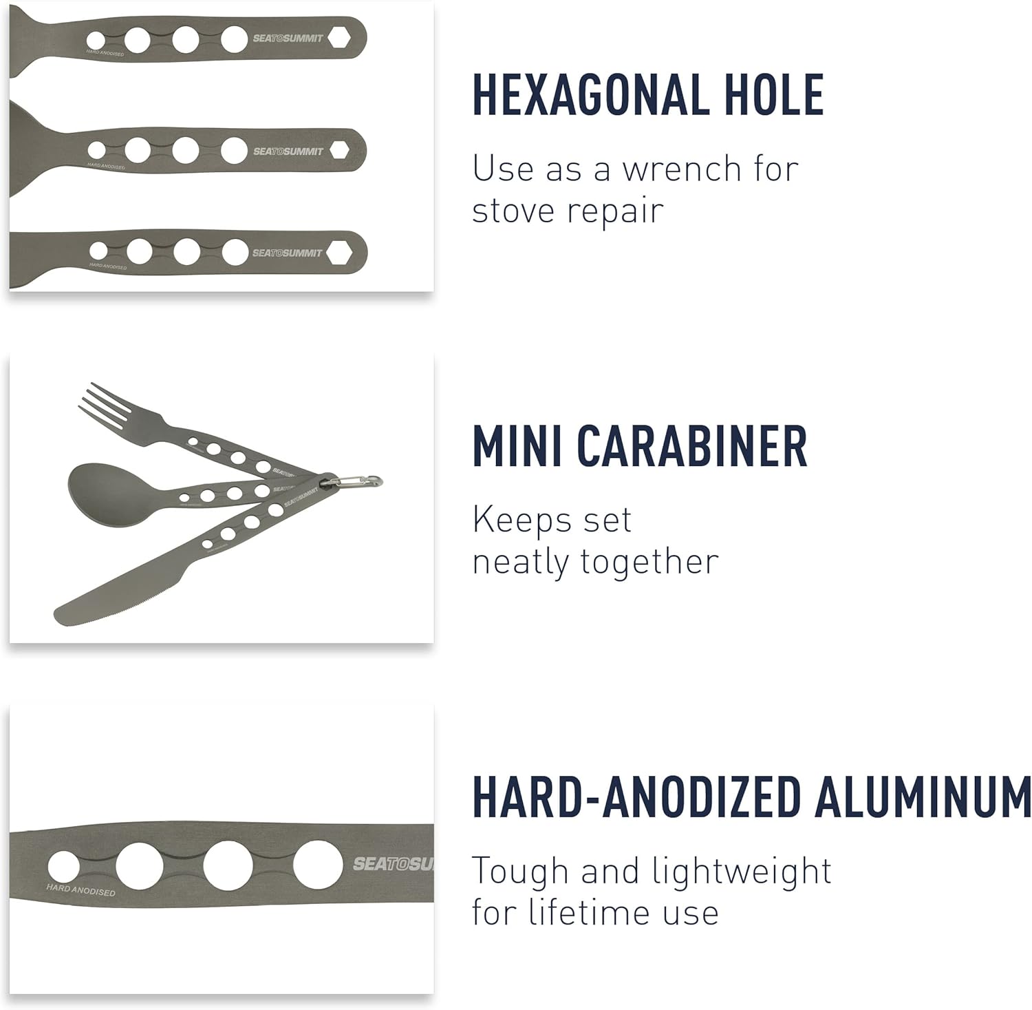 Thumbnail 3 de Sea to Summit Alphaset 3pc Cutlery Set gris anodisé