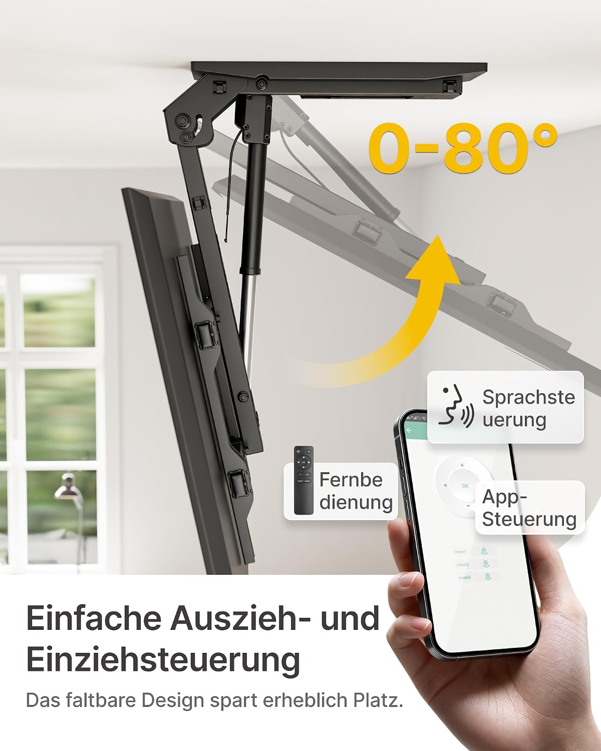 Detalle de monTEK Deckenhalterung elektrisch 37–75 Zoll – Leicht bedienbar, motorisiert, Tragkraft bis 45 kg