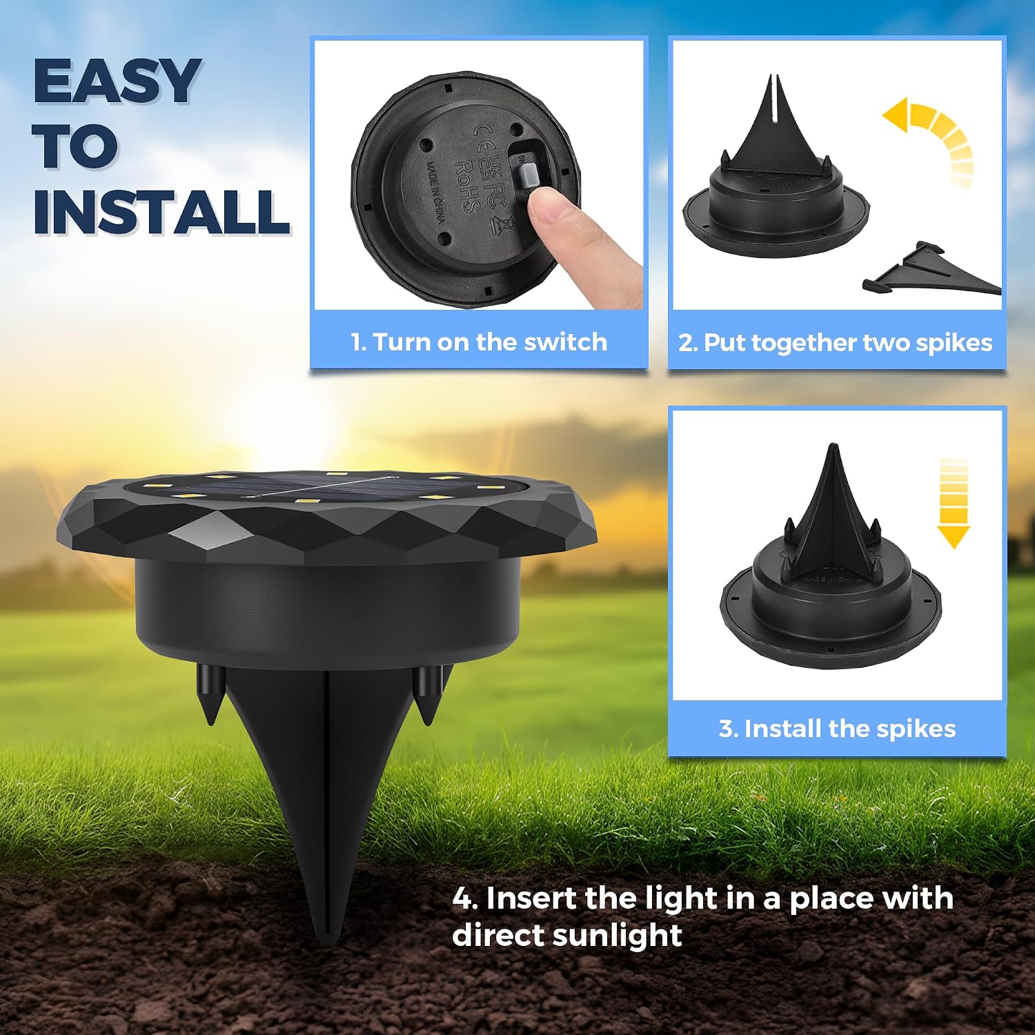 Thumbnail 4 de Solpex 20 Pack Solar Lights Outdoor Garden: 8 LEDs Ground Lights with IP65 Waterproofing