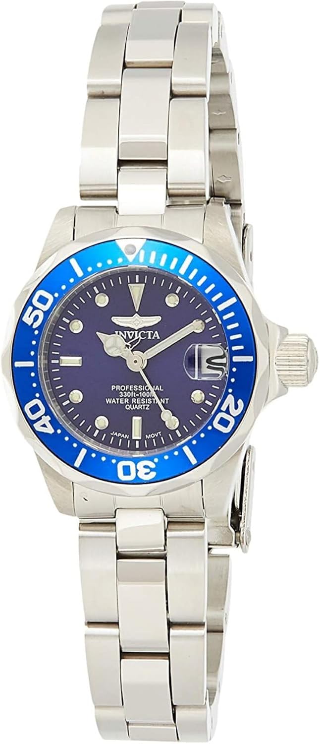 Detalle de Invicta Pro Diver Femme 24 mm – Montre quartz en acier inoxydable, cadran bleu