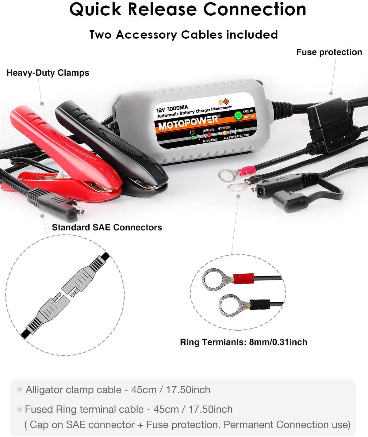Thumbnail 4 de MOTOPOWER MP00205B 12V 1000mA chargeur/mainteneur automatique pour batteries au plomb