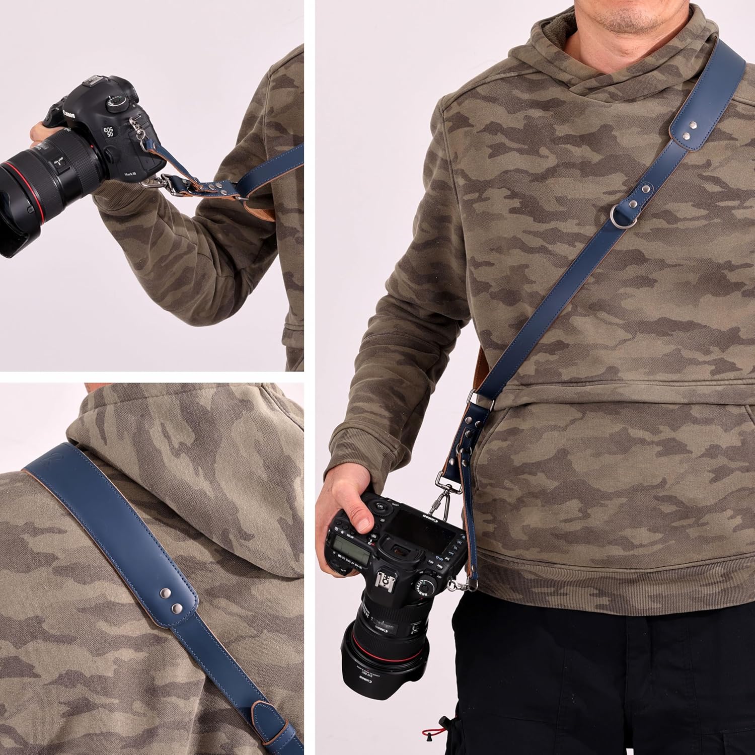 Detalle de Padwa Lifestyle Blauer Einzel-Kamera-Gurt aus Vollnarbenleder – Für DSLR/SLR