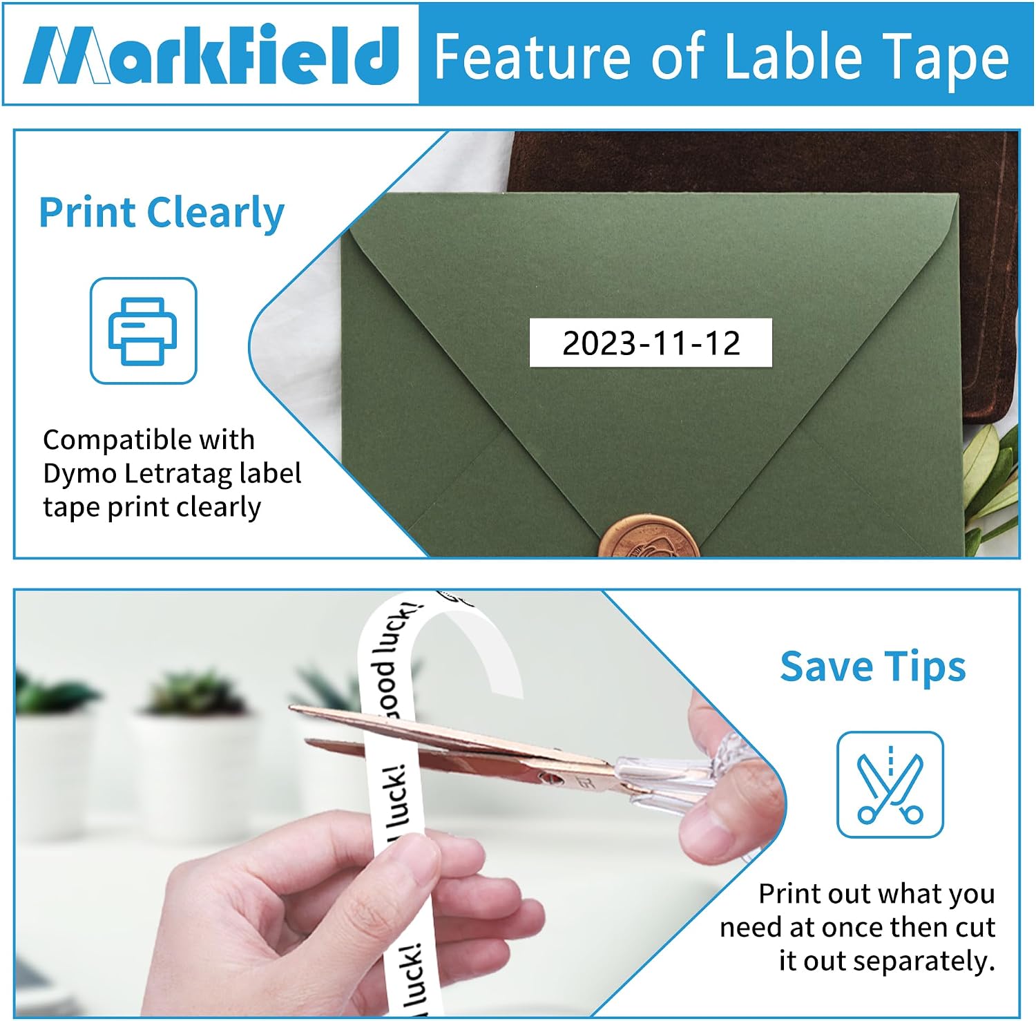 Thumbnail 2 de 25er Pack Kunststoff-Etikettenband 12 mm x 4 m kompatibel mit Dymo LetraTag