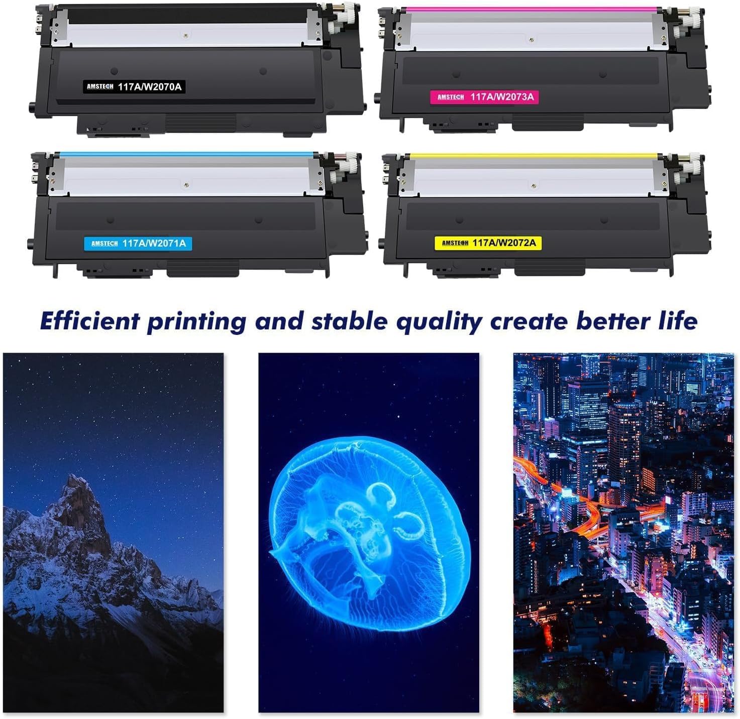 Detalle 2 de Amstech 117A MFP Toner Set 4PK kompatibel für HP 117A – Schwarz + Farben (W2070A/W2071A/W2072A/W2073A)