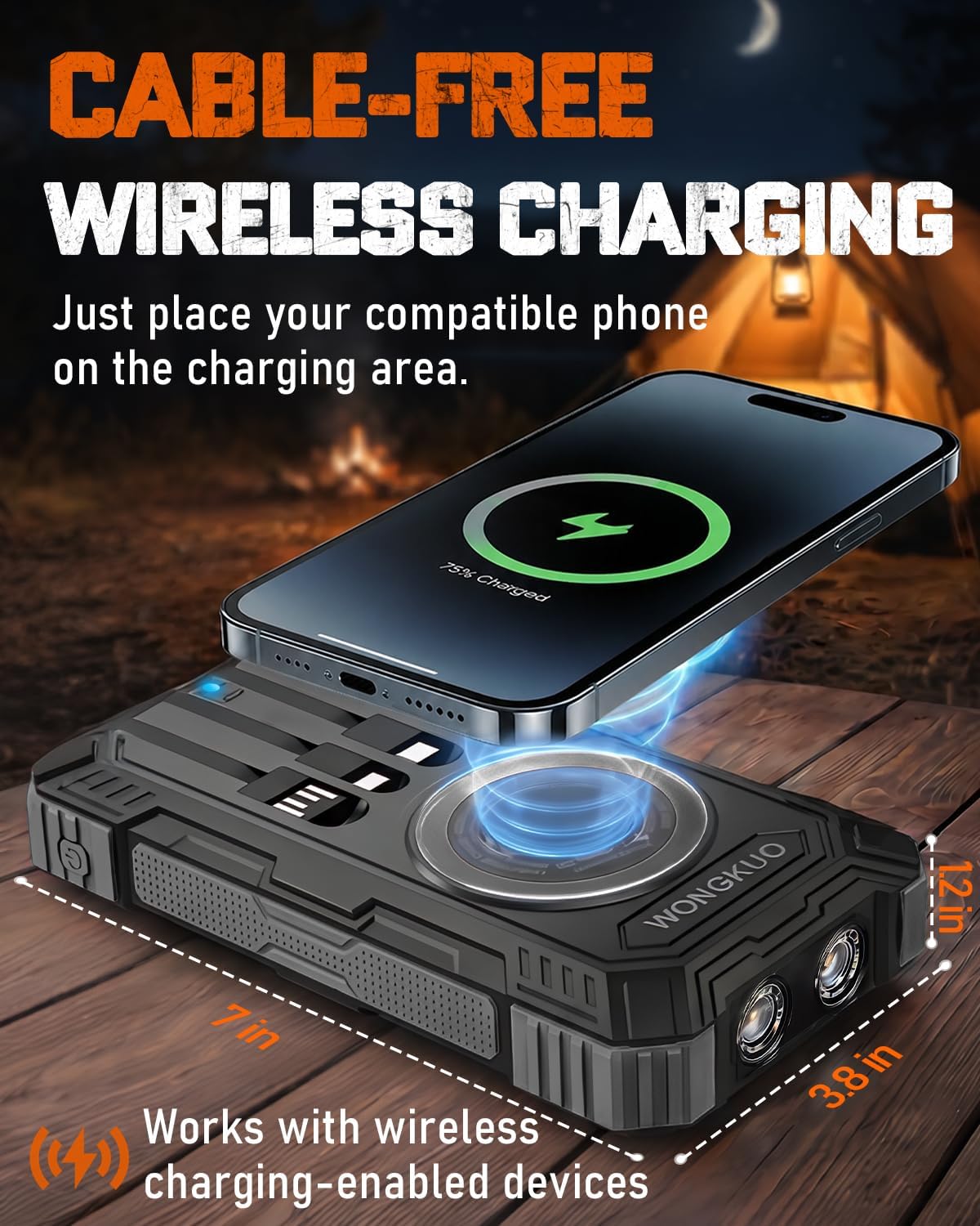 Thumbnail 3 de wongkuo M300 Solar Power Bank, 49,800mAh, Qi Wireless Charging, Built-In Cables