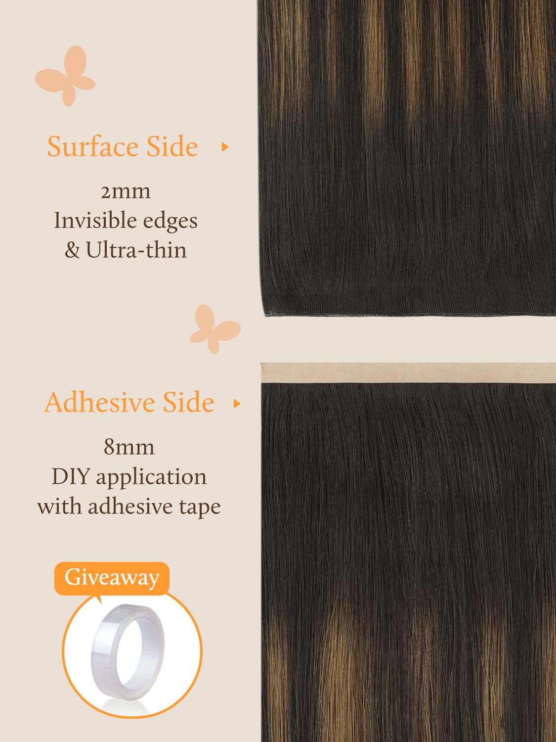 Detalle de DOORES Tape-in Weft Hair Extensions - Genius Seamless, Balayage Dark Brown to Chestnut Brown, 20 Inch, 60g