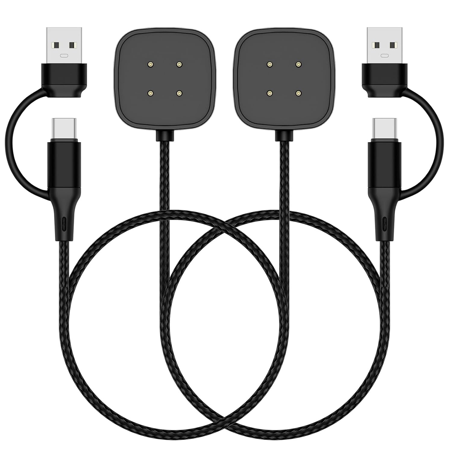Detalle de TiMOVO 2-in-1 Charger for Fitbit Versa 4/3/Sense 2/Sense and Google Pixel Watch — 2 Pack Magnetic Dock, 3.3 ft USB Cable