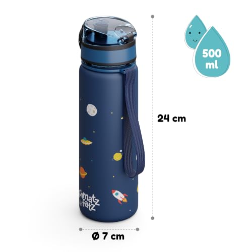 Thumbnail 7 de schmatzfatz Trinkflasche Kinder 500ml – Auslaufsicher, BPA-frei, 1-Klick-Verschluss, Tritan, Navy Space