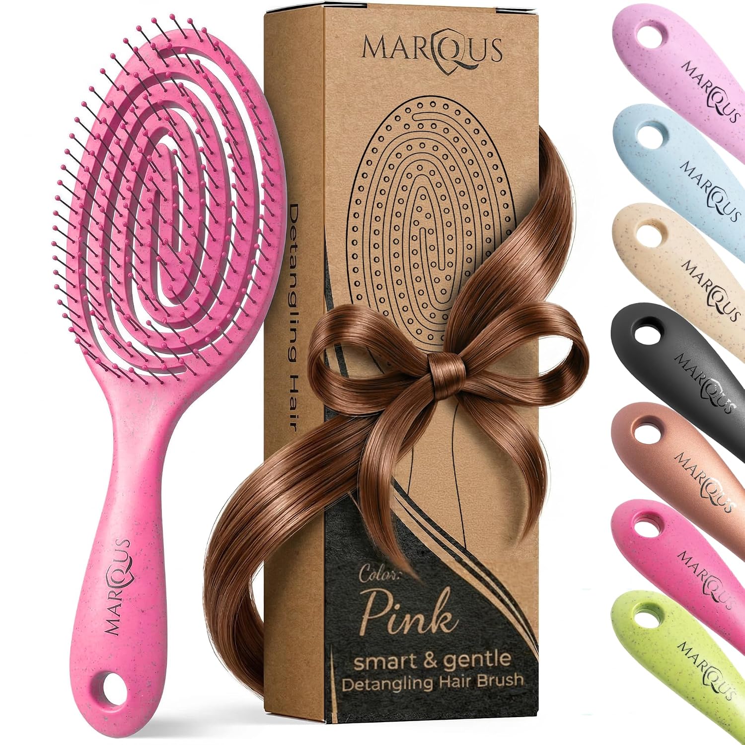 Detalle de marQus Bio Haarbürste ohne Ziepen – Doppelspiralfeder und extra Borsten, pink