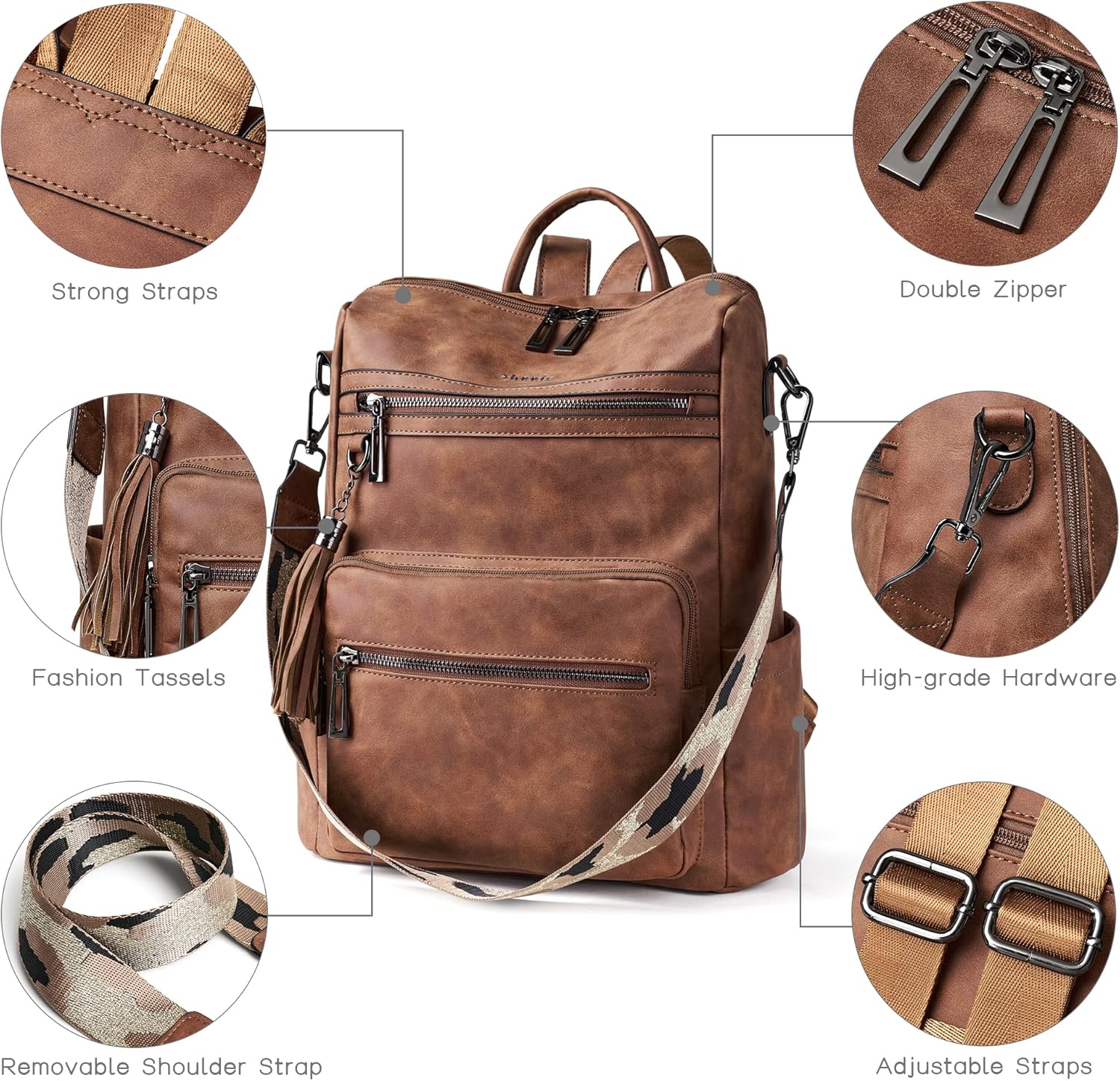 Thumbnail 5 de Shrrie Women’s Backpack Purse Leather-Style Convertible Bag for Travel & Everyday