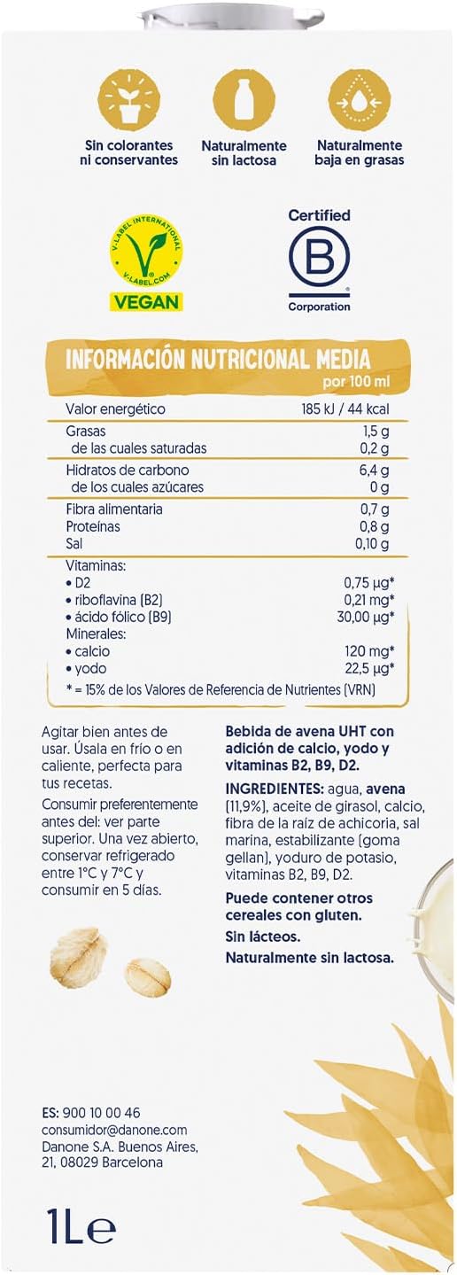 Detalle 2 de Alpro Bebida de Avena Sin Azúcar 🥣 Pack 6 x 1L