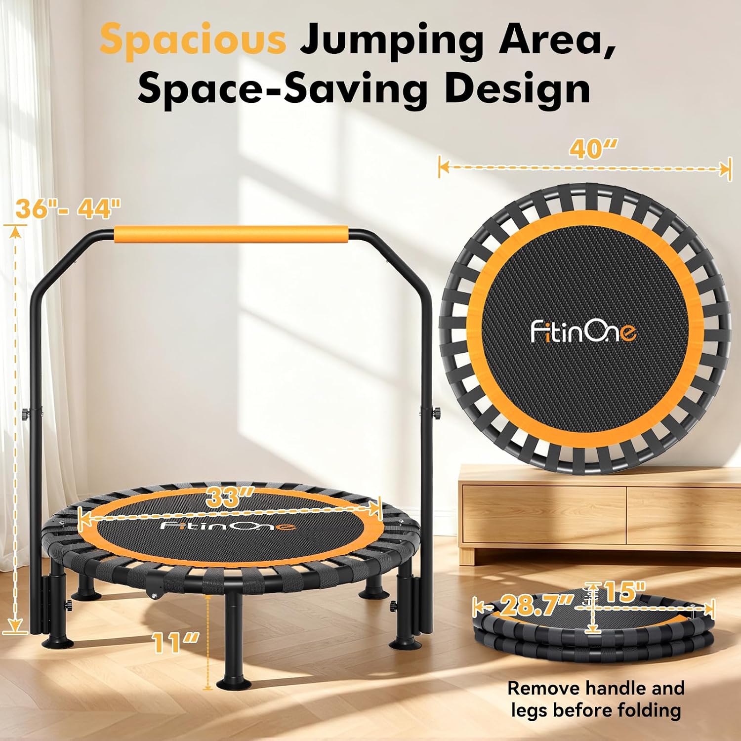 Detalle de FitinOne 40"/48" Foldable Mini Trampoline with 330 lbs Capacity
