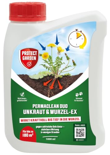 Detalle de PROTECT GARDEN Permaclean Duo Unkrautvernichter, 1000 ml Konzentrat – Zweifach-Wirksystem gegen Unkraut, Algen und Moose