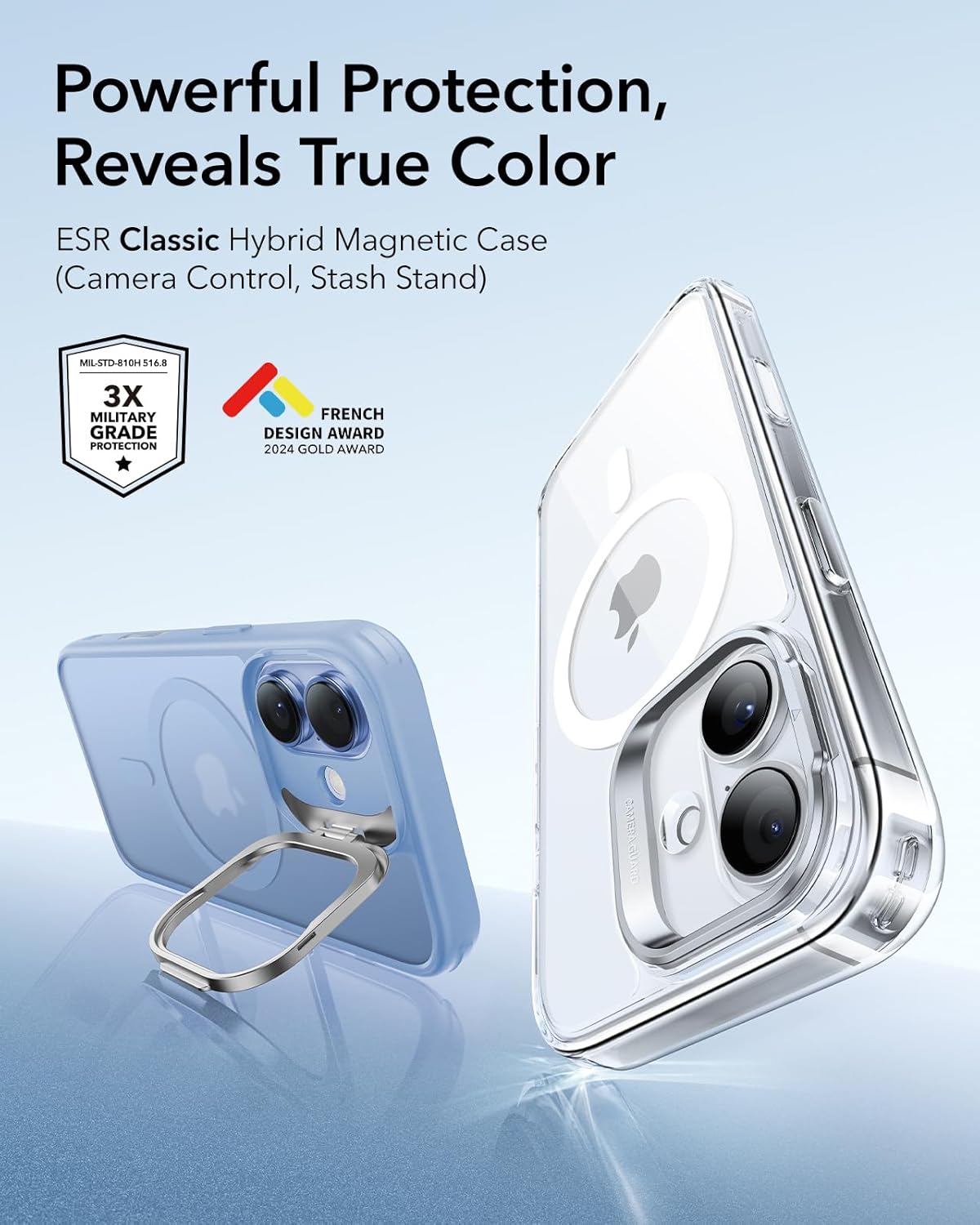 Thumbnail 1 de ESR for iPhone 17 Case with Stash Stand – MagSafe Compatible, Frosted Light Blue