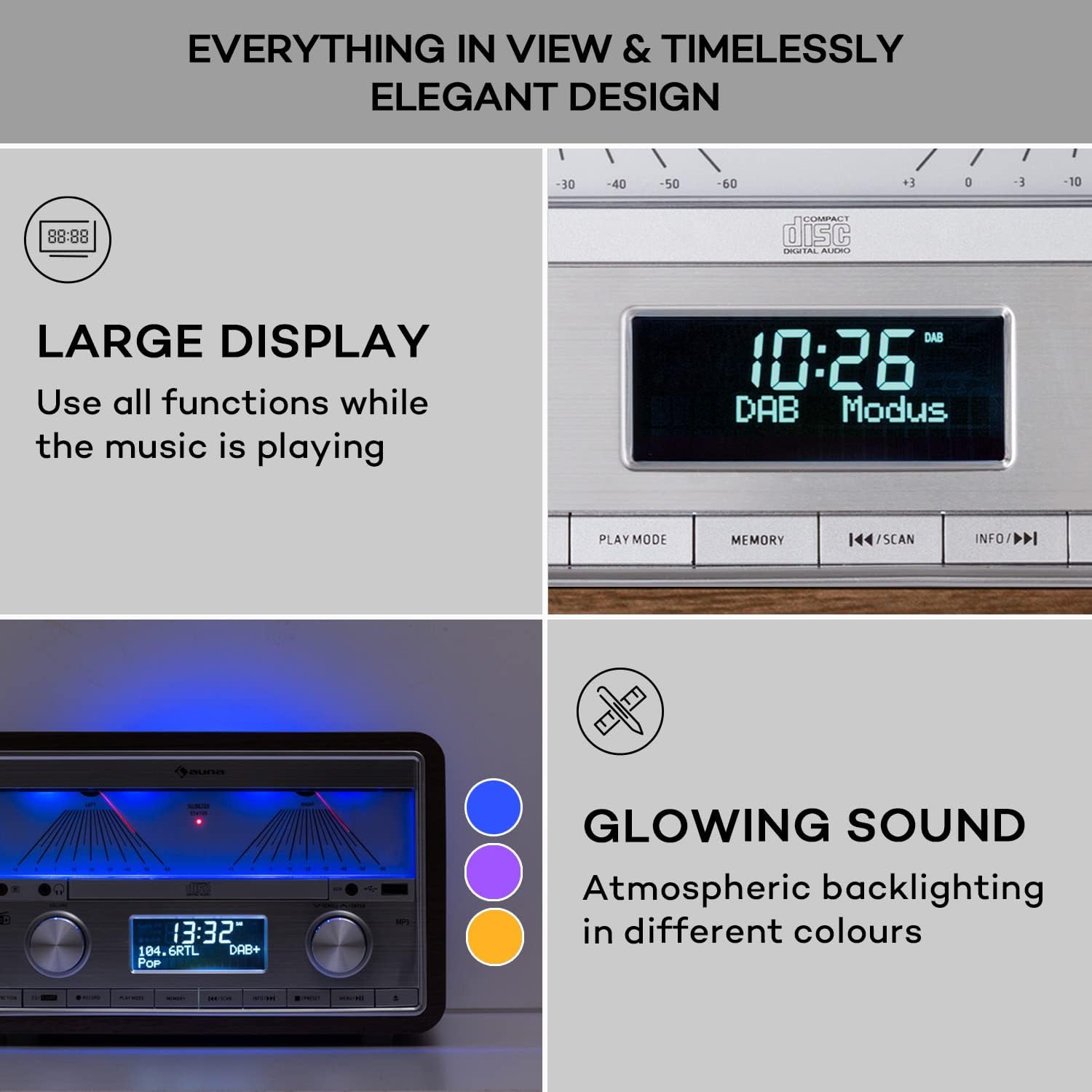 Detalle 1 de AUNA VU DAB Radio and CD Player with Bluetooth, DAB+ and 25W Speakers