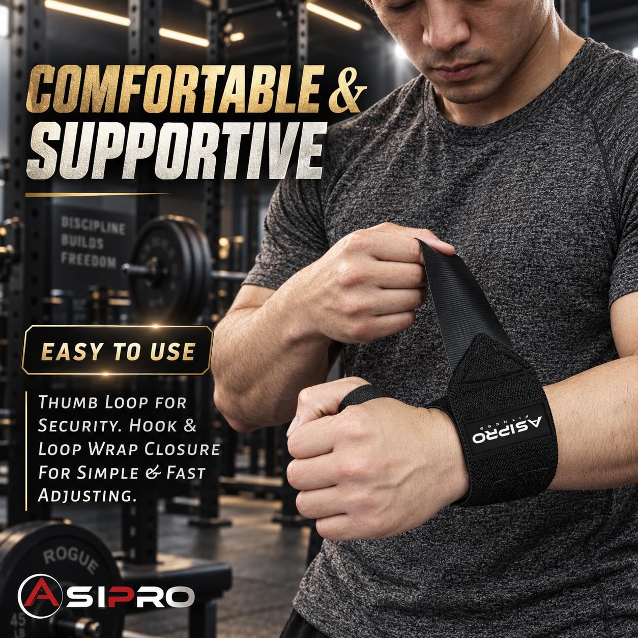 Thumbnail 4 de ASIPRO Zwart Weightlifting Wrist Wraps, Cotton Support, Black, Set of 2
