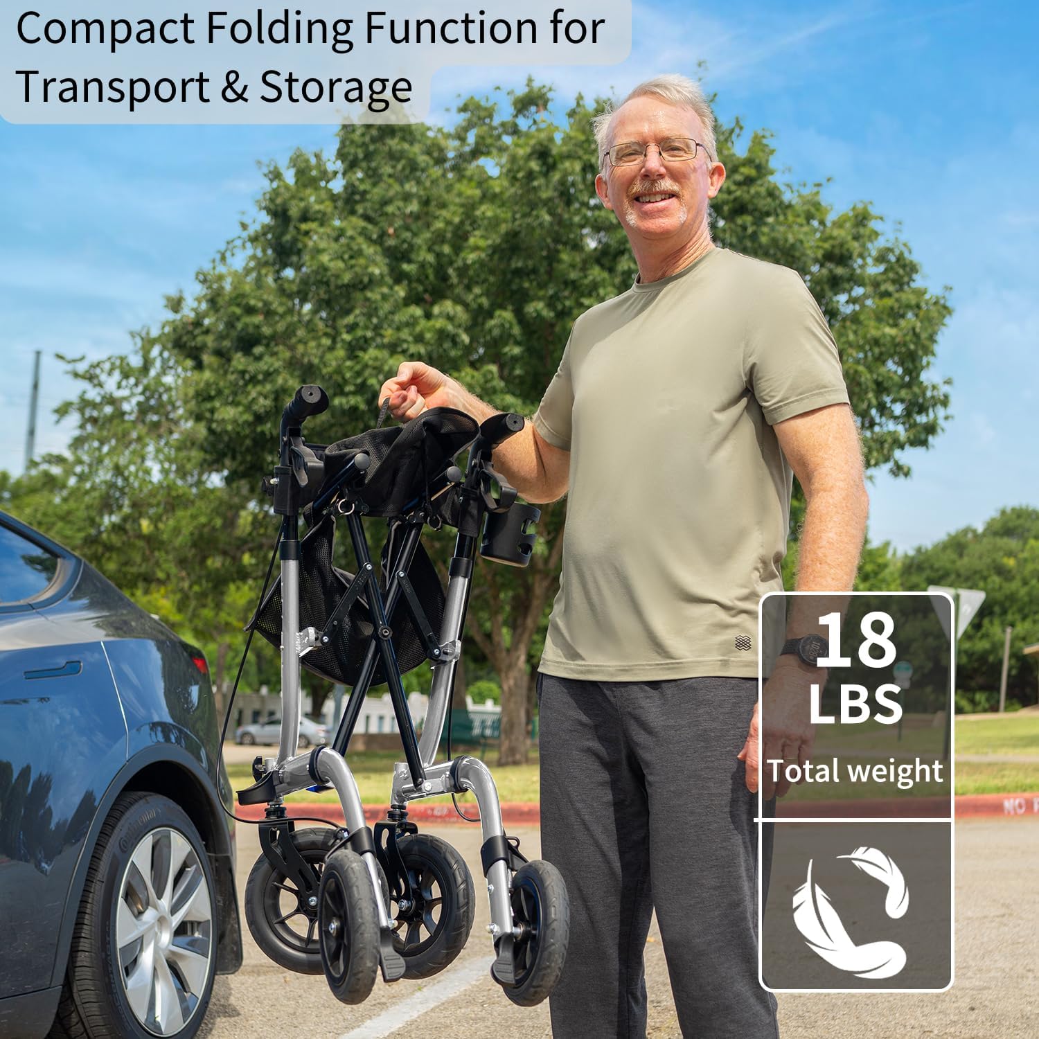 Thumbnail 2 de Henmnii Rollator Walker for Seniors — Lightweight, All-Terrain Foldable Aluminium Frame with Seat and 10in Wheels