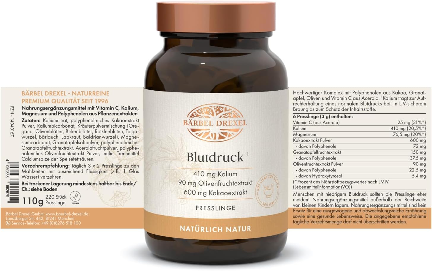 Thumbnail 4 de Blutdruck Tabletten I – Rein pflanzlicher Wirkstoff-Komplex (220 Stk) von BÄRBEL DREXEL®