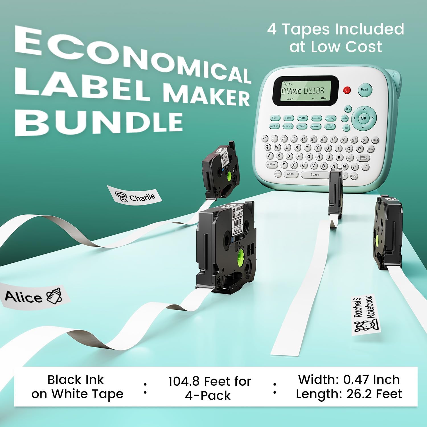 Detalle 2 de Vixic D210S Label Maker with 4 Laminated Tapes, QWERTY Keyboard and USB-C